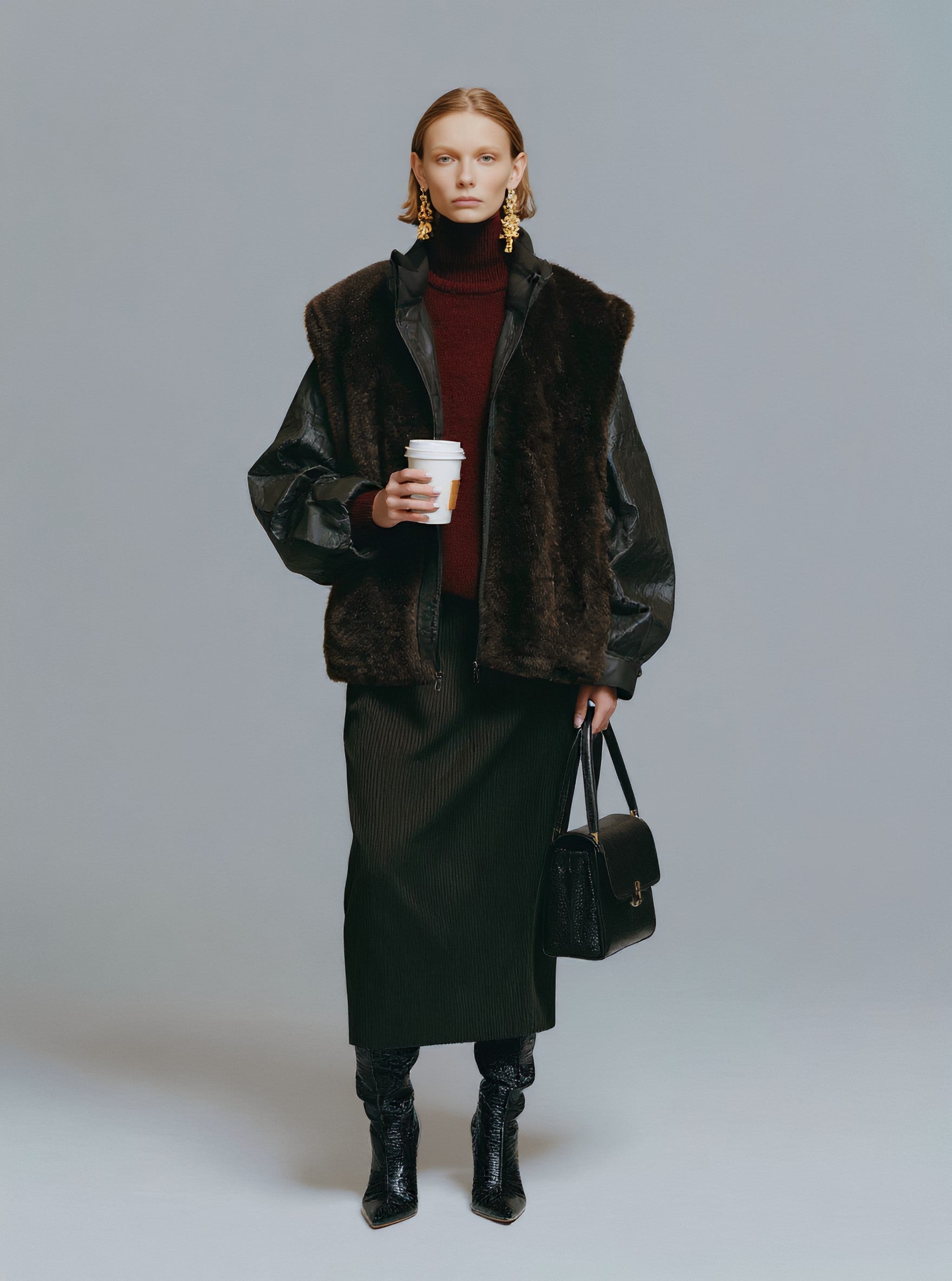 Fur One Winter Clothes Casual Style Women's Leather Jacket Fur Collar Biker Coat Warmth And Fashion Combined