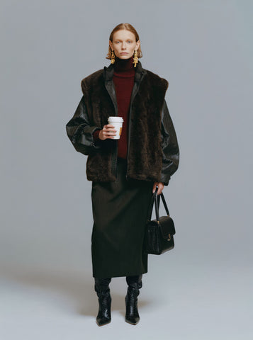 Fur One Winter Clothes Casual Style Women's Leather Jacket Fur Collar Biker Coat Warmth And Fashion Combined