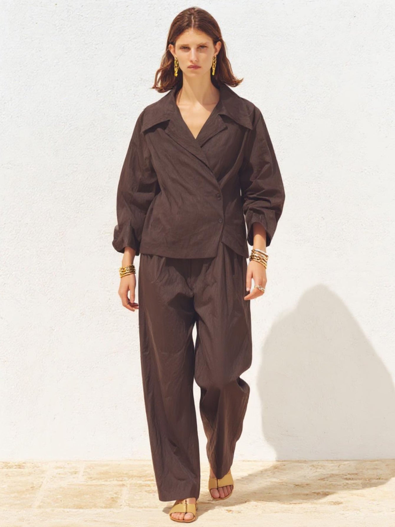 Women's Sets Autumn Winter Casual Fashion Solid Color Long Sleeve Lapel Full Length Pants Sets