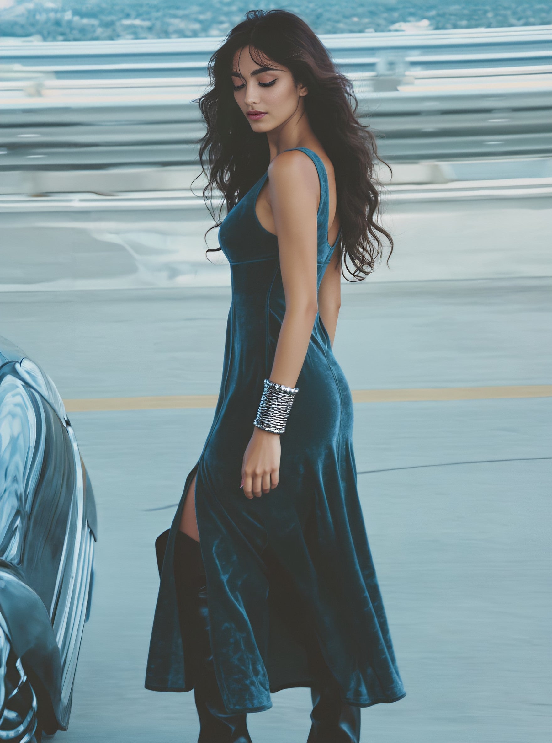 Casual Mid-Length A-Line Dress Square Collar Body-Fitting Design Women's Fashion Spring Autumn Seasonal Clothing