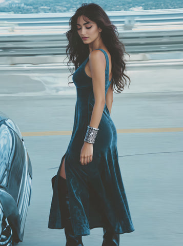 Casual Mid-Length A-Line Dress Square Collar Body-Fitting Design Women's Fashion Spring Autumn Seasonal Clothing