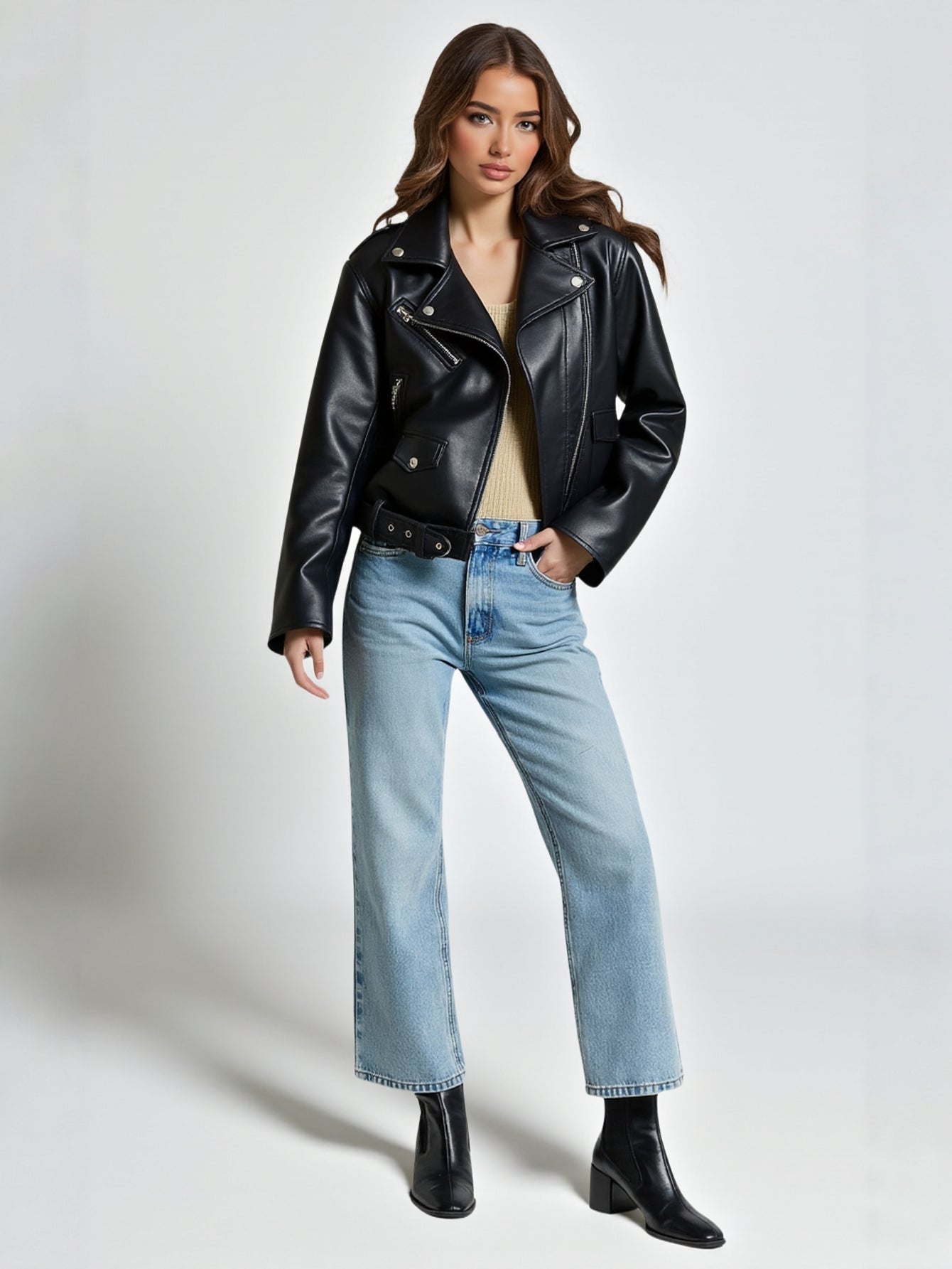 Women's Slim-fit Leather Jacket Motorcycle Style Fashion Coat All-match Puleather Top Trendy European American Design