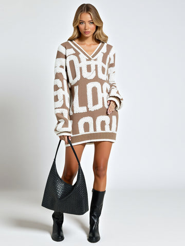 Women's Loose Knitted Sweater Cardigan Letter Embroidery Towel Autumn Winter New Style Lazy Fashion Outerwear