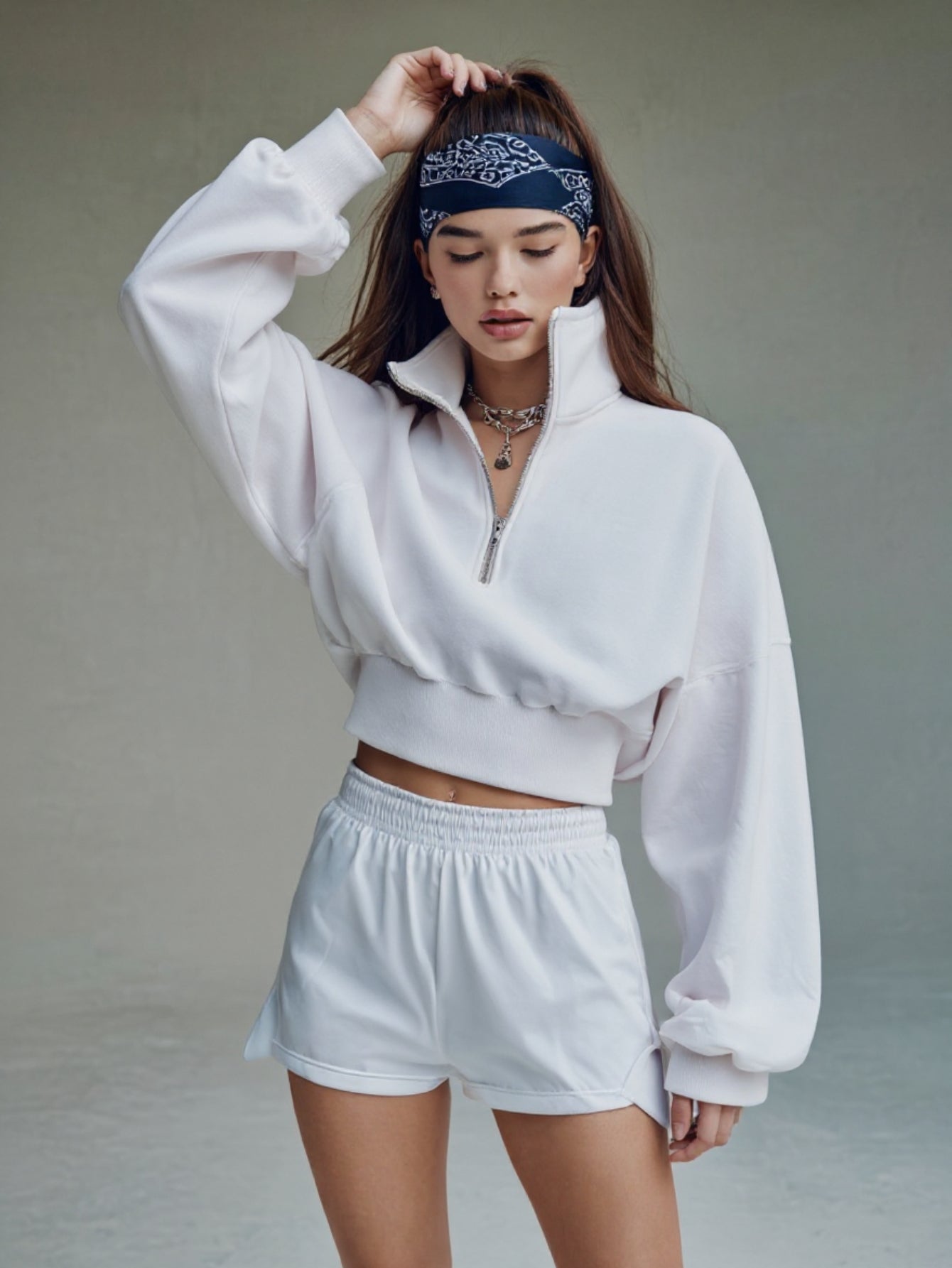 Women's Sweatshirts Autumn Winter Streetwear Chic Plain Zipper Long Sleeve Stand Collar Casual Pullover