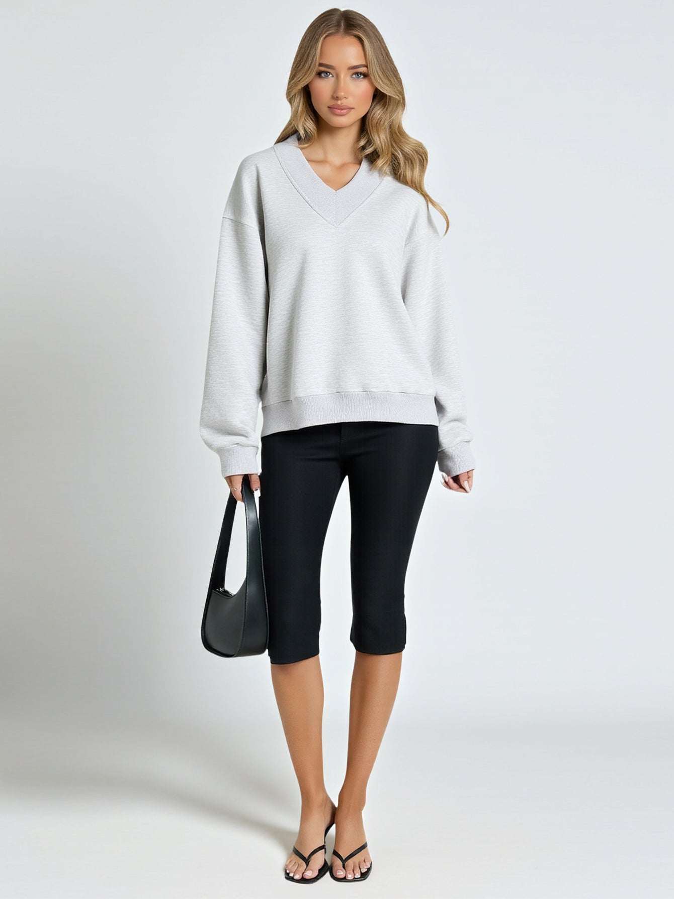 Autumn Pullovers 2025 Women's Korean Simple Long Sleeve V-Neck Loose Fit Daily Basic Pullovers