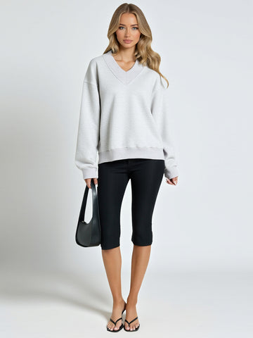 Autumn Pullovers 2025 Women's Korean Simple Long Sleeve V-Neck Loose Fit Daily Basic Pullovers