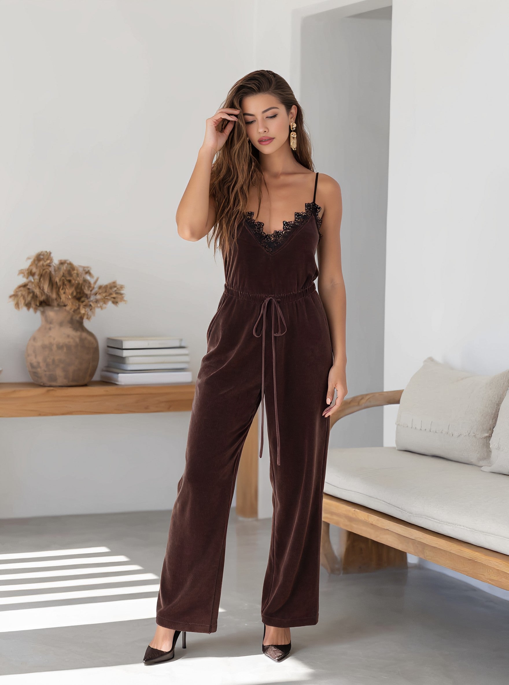 Autumn Casual Fitted Jumpsuit Women's Bottomwear Long Pants Comfortable Loose Style No Collar Body Shape Enhancing