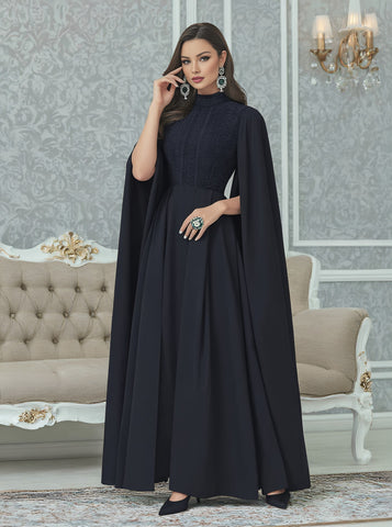 Autumn Long A-Line Dress Casual Style Half High Collar Slit Sleeve Body-Fitting Muslim Fashion Women's Dress