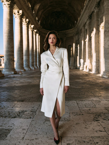 Autumn Dresses 2025 Women's Elegant Plain Long Sleeve V-Neck Nipped Waists Knee Length Office Lady Dresses