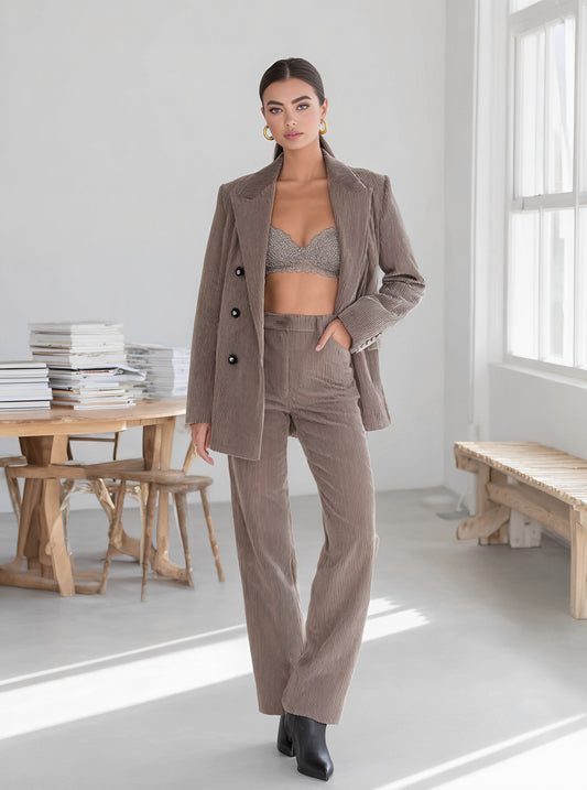 Loose Fit Casual Suit Trousers Set For Women Autumn Fashion Comfortable Stylish Long Pants Outfit Pair