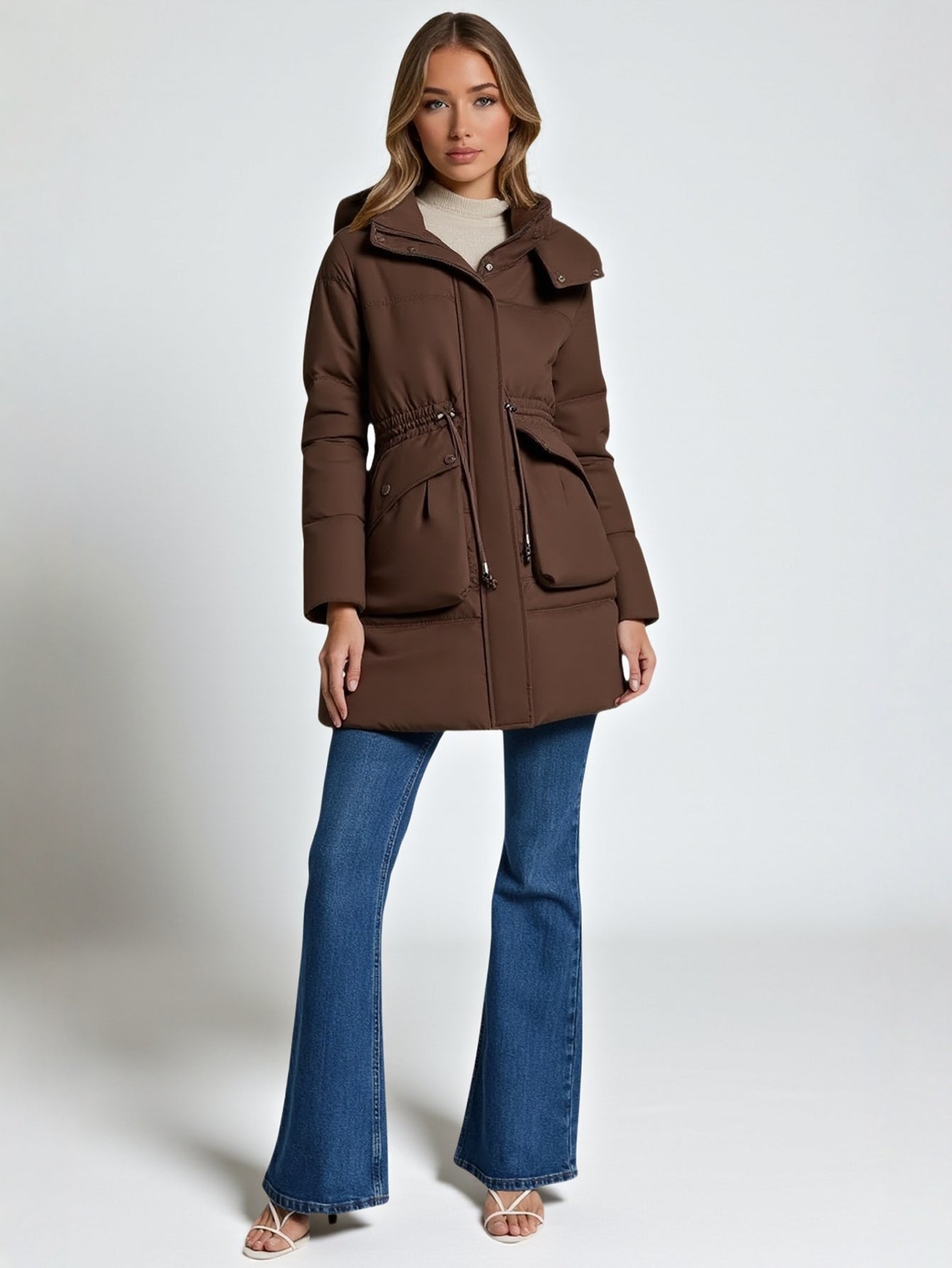 Women's down Cotton-Padded Jacket Thickened Mid-Length Slim Fit Korean Style Over-The-Knee Waist Slimming Winter Coat