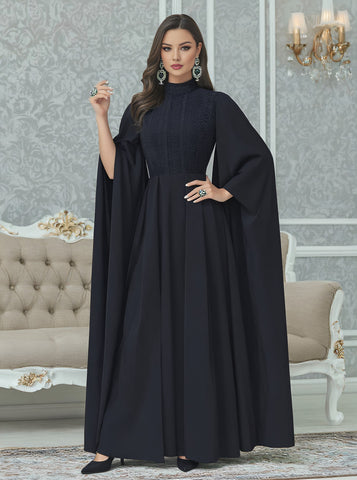 Autumn Long A-Line Dress Casual Style Half High Collar Slit Sleeve Body-Fitting Muslim Fashion Women's Dress