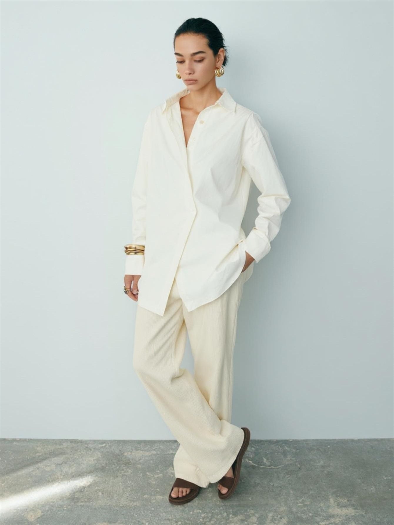 Autumn Shirts 2025 Women's Simple Plain Long Sleeve Shirt Collar Loose Fit Office Lady Shirts