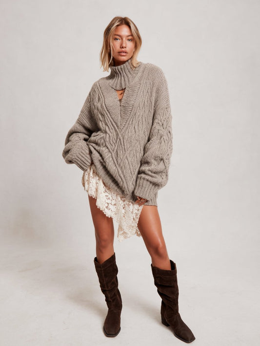 Loose Long Sleeve Turtleneck Sweater Winter Casual Clothes Straight Tube Sleeve Comfortable Length Regular Women's Top