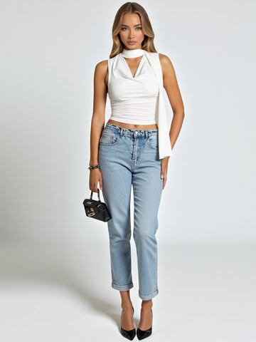 Tanks Summer Fashion Elegant Solid Color Sleeveless Cowl Neck Casual Tees For Women