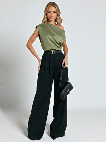 Summer Casual Simple Solid Color Short Sleeve One-Shoulder Daily Basic For Women