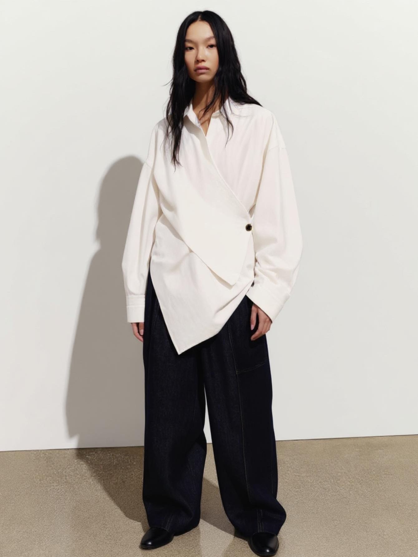 Women's Autumn Winter 2025 Shirts Daily Fashion Plain Long Sleeve Lapel Knot Regular Fit Layered Shirts