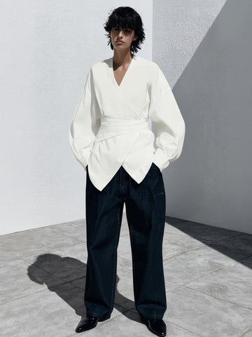 Autumn Shirts 2025 Women's Simple Plain Long Sleeve V-Neck Loose Fit Office Lady Shirts