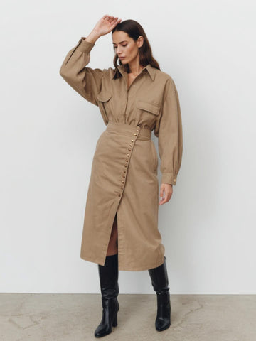 Women's Skirts Autumn Winter Fashion Solid Color Button Front Fitting Slim Office Lady Skirts