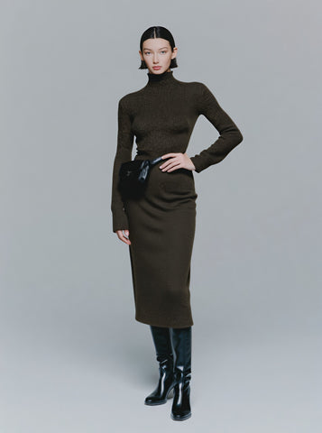 Winter Tight Fit Dress Casual High Collar Mid-Length Skirt Straight Sleeve Women's Clothing Fashion Style