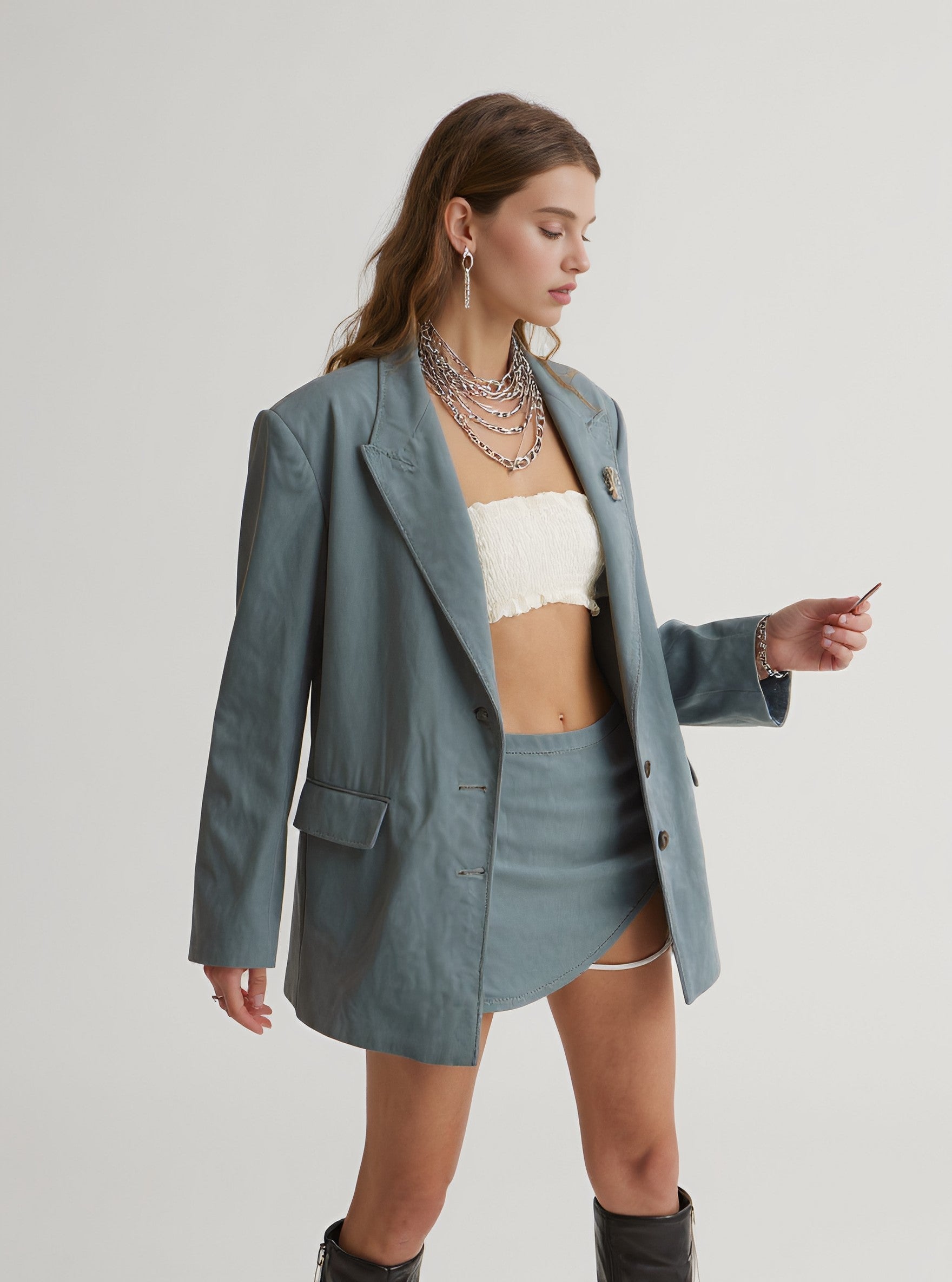 Spring Autumn Long Sleeve Straight Cut Suit Casual Fit Dress Regular Length Women's Top Fashion Style Daily Single Breasted