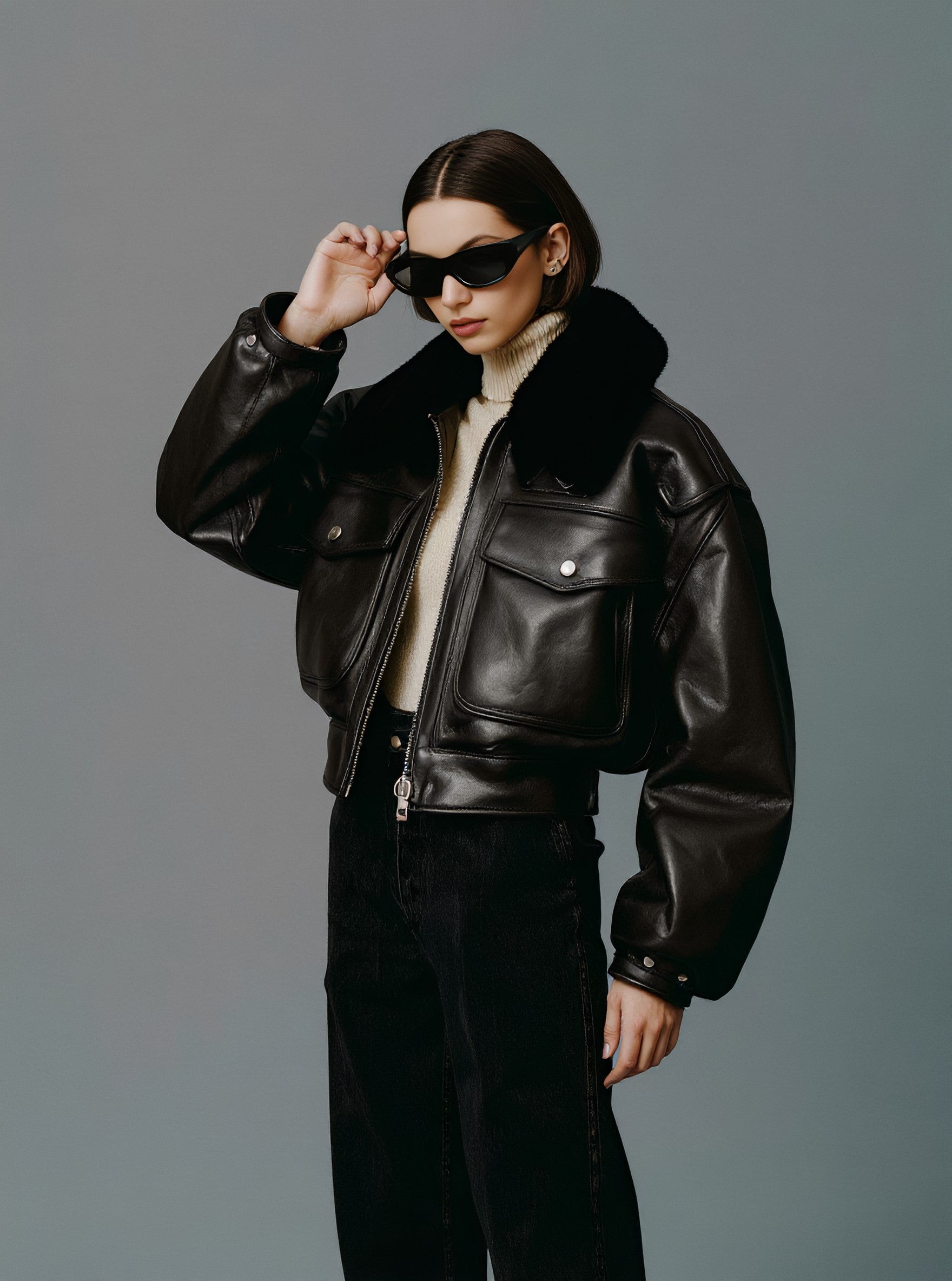 Fur One Women's Casual Style Winter Clothes Fur And Leather Integrated Outerwear