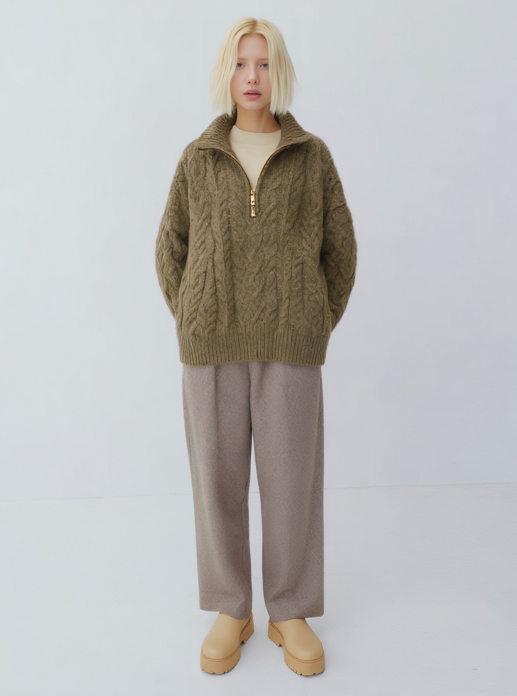 Loose Fit Long Sleeve Sweater Winter Casual Style Turn-down Collar Straight Tube Sleeve Regular Length Women's Top