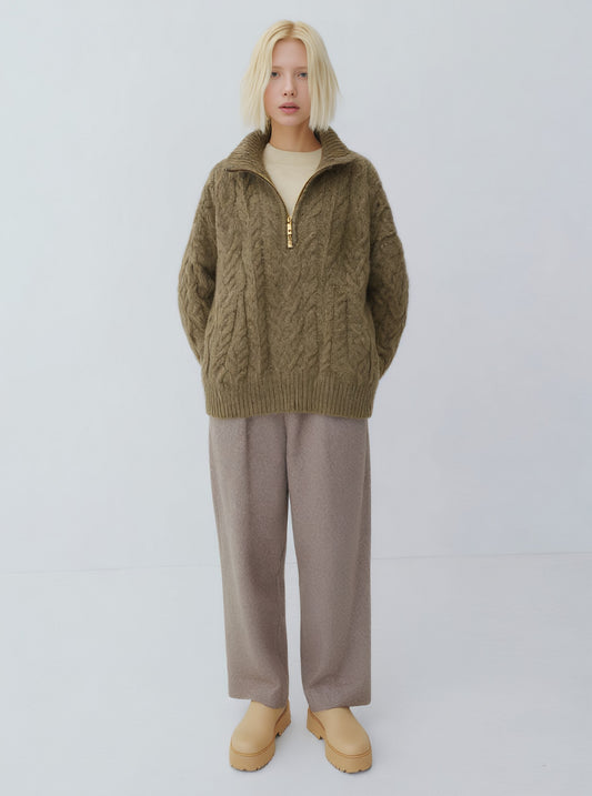 Loose Fit Long Sleeve Sweater Winter Casual Style Turn-down Collar Straight Tube Sleeve Regular Length Women's Top