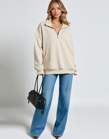 Boutique Women's Hoodie Autumn Casual 2025 Plain Stand Collar Long Sleeve Regular Fit Hip Length Daily Hoodie