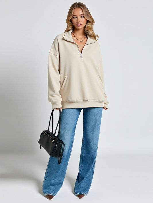 Boutique Women's Hoodie Autumn Casual 2025 Plain Stand Collar Long Sleeve Regular Fit Hip Length Daily Hoodie