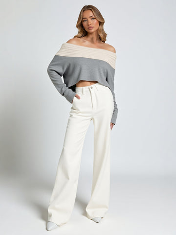 Women's High-Waisted White Wide-Leg Jeans Pear-Shaped Figure Loose Floor-Length Straight Pants Autumn Fashion