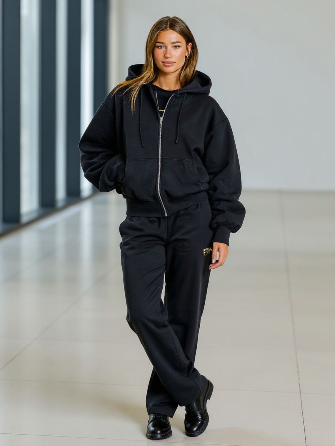 Women's Autumn Winter Sweatshirts Daily Simple Plain Zipper Open Front Pockets Long Sleeve Hooded Casual Hoodie