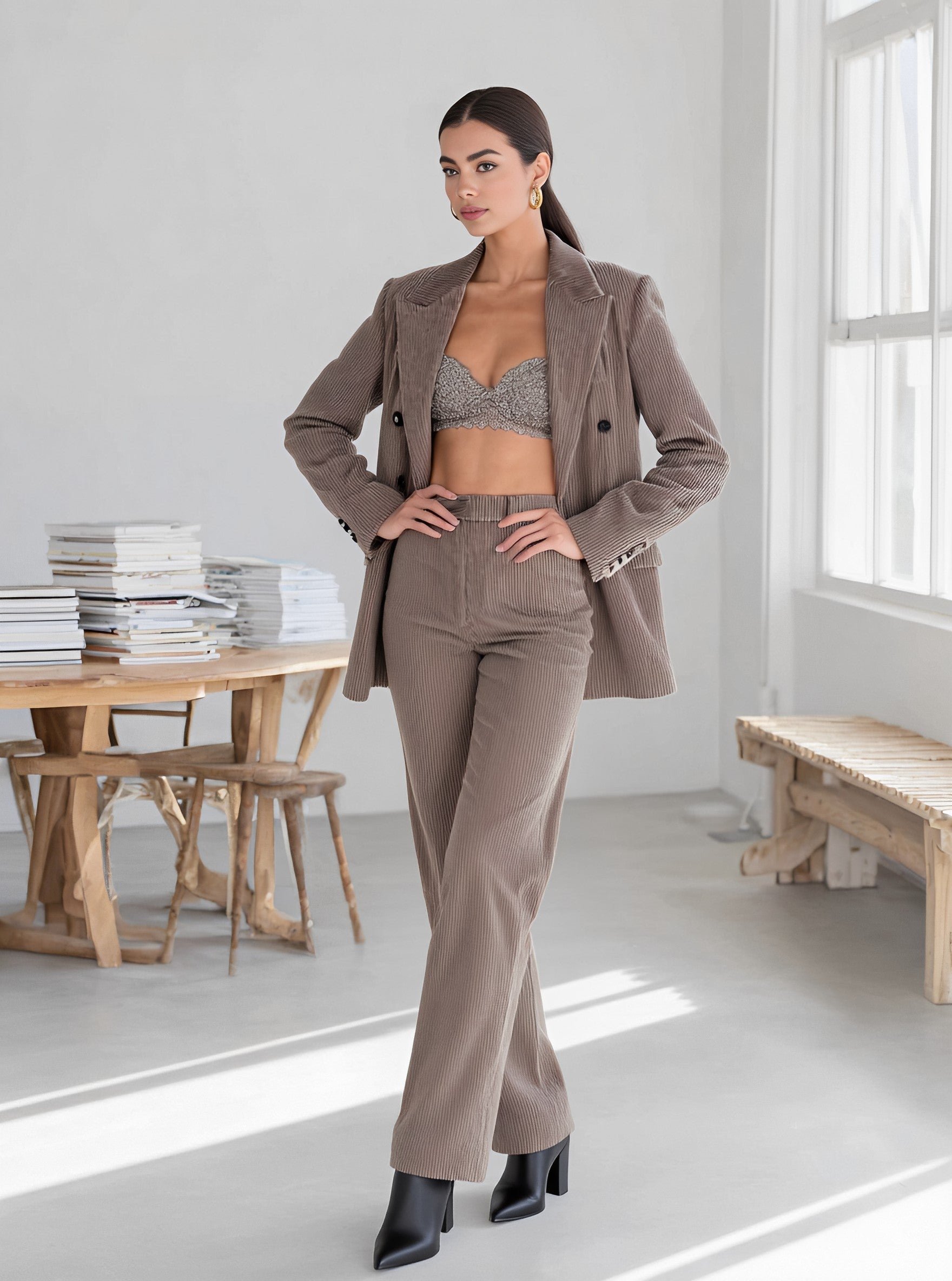 Loose Fit Casual Suit Trousers Set For Women Autumn Fashion Comfortable Stylish Long Pants Outfit Pair