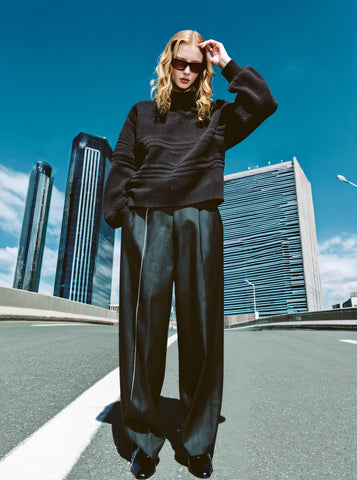 Loose Fit Long Sleeve Sweater Casual Style Half High Collar Straight Sleeve Autumn Top Women's Fashion Comfortable Knitwear