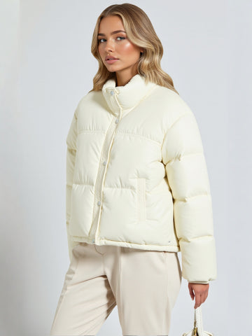 Winter Women's Warm Chic Coat European American Style Solid Color Casual Loose Collar Long Sleeve High Neck Coat