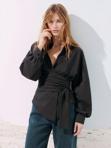 Autumn Shirts 2025 Women's French Plain Long Sleeve Shirt Collar Nipped Waists Fitting Slim Office Lady Shirts