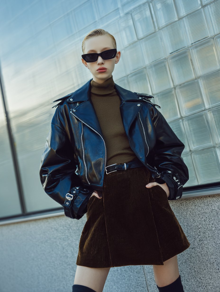 Casual Style Leather Coat Autumn Style Women's Fashion Outerwear Coat Long Sleeve Zipper for Autumn Season