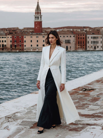 Autumn Trench Coat 2025 Women's Elegant Plain Long Sleeve Shawl Collar Basics Long Trench Coat