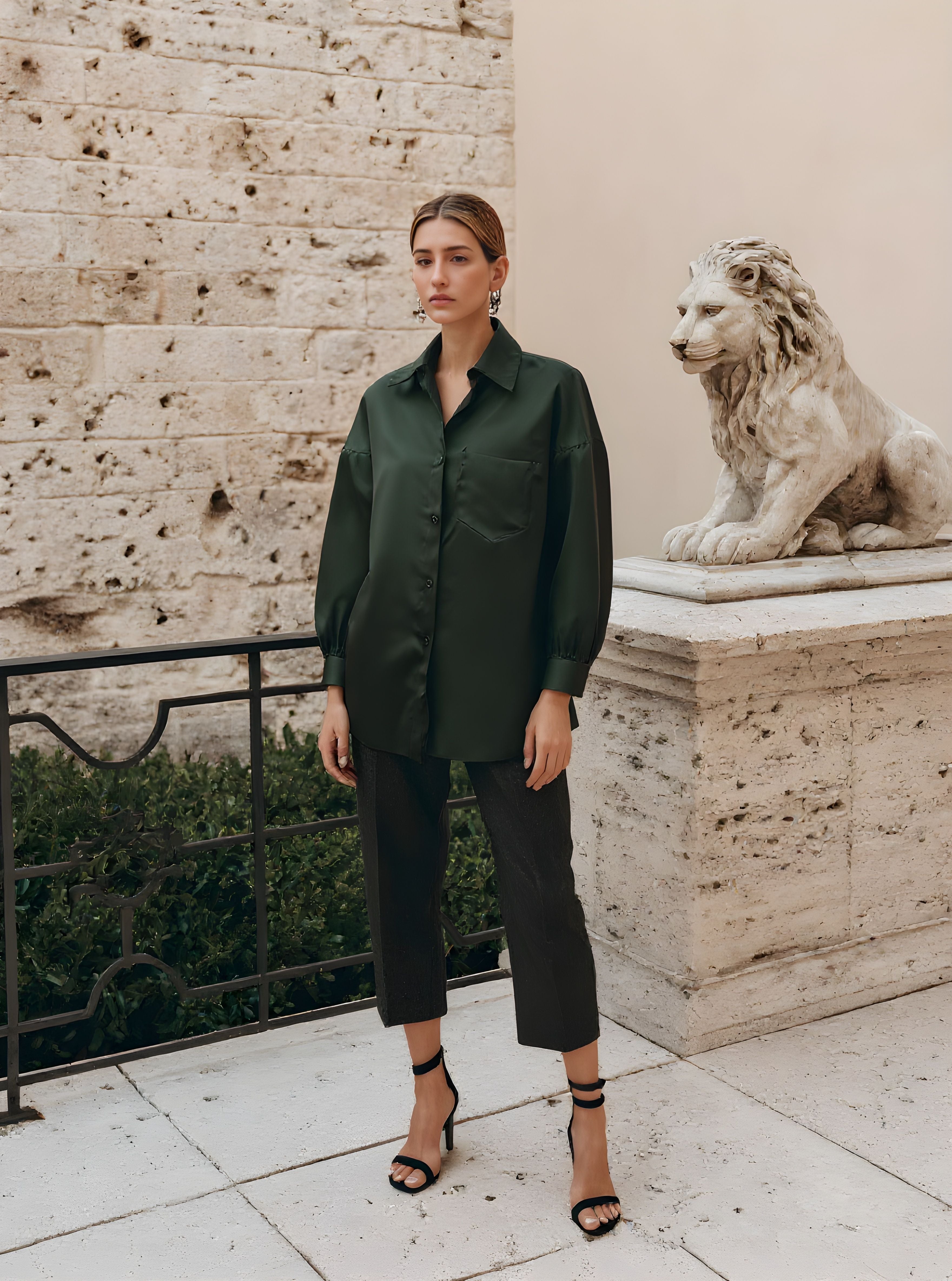 Women's Shirts 2025 Autumn Simple Decent Plain Single Breasted Button Front Lantern Sleeve Shirt Collar Casual Shirts