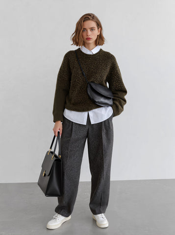 Winter Sweater Casual Fit Long Sleeve Round Neck Regular Length Straight Tube Sleeve Women's Top Fashion Clothes