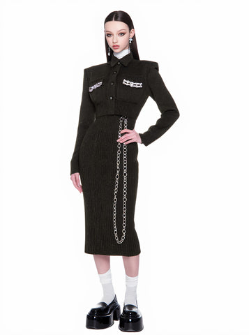 Casual Collar Suit Skirt Set Autumn Fashion Women's Ensemble Casual Style Turn-down Collar Skirt Suit for Autumn Season