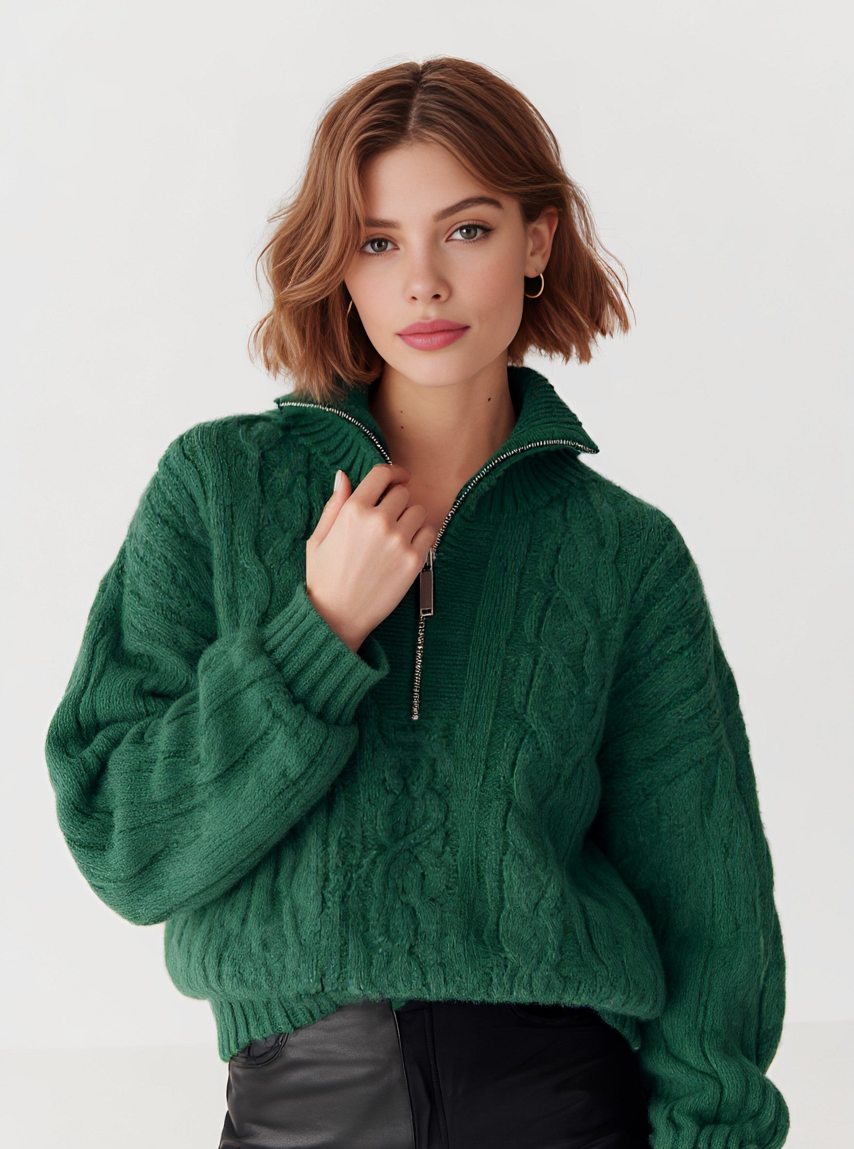 Winter Sweater Long Sleeve Regular Length Casual Style Body-Fitting Design Turn-down Collar Straight Tube Sleeves Women's Top