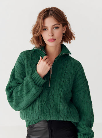 Winter Sweater Long Sleeve Regular Length Casual Style Body-Fitting Design Turn-down Collar Straight Tube Sleeves Women's Top