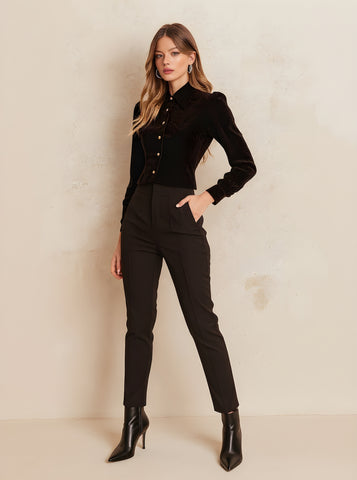 Autumn Shirts 2025 Women's Fashion Plain Long Puff Sleeve Shirt Collar Button Front Basics Shirts