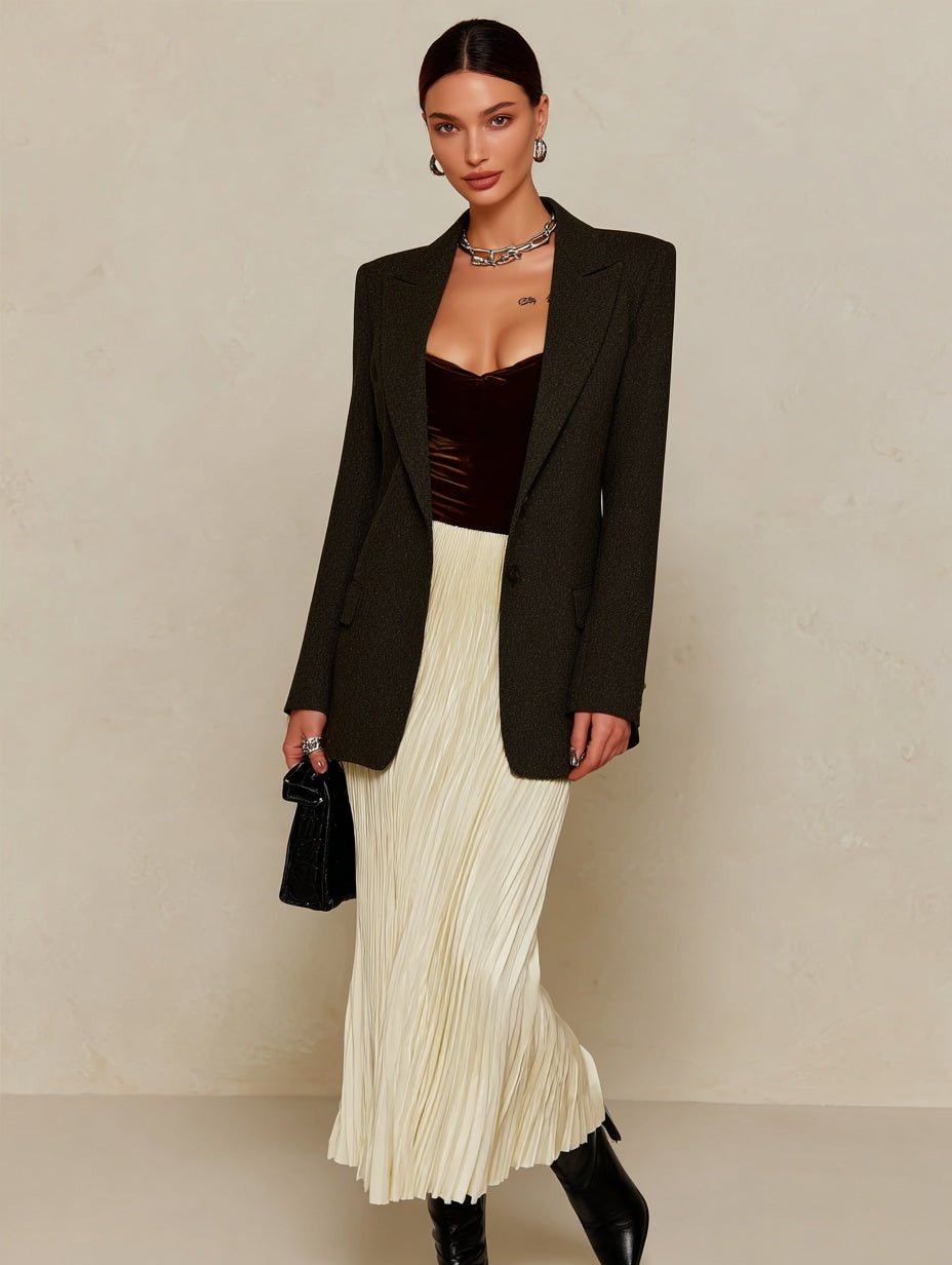 Autumn Winter Skirts 2025 Women's Simple Elegant Plain A-Line High Waist Draped Midi Pleated Skirts