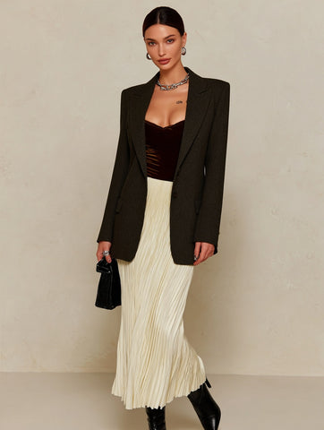 Autumn Winter Skirts 2025 Women's Simple Elegant Plain A-Line High Waist Draped Midi Pleated Skirts