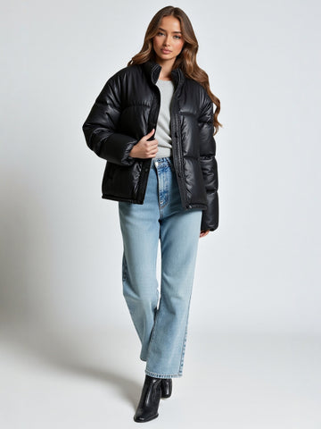 Winter Women's Warm Chic Coat European American Style Solid Color Casual Loose Collar Long Sleeve High Neck Coat