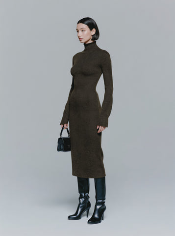 Winter Tight Fit Dress Casual High Collar Mid-Length Skirt Straight Sleeve Women's Clothing Fashion Style