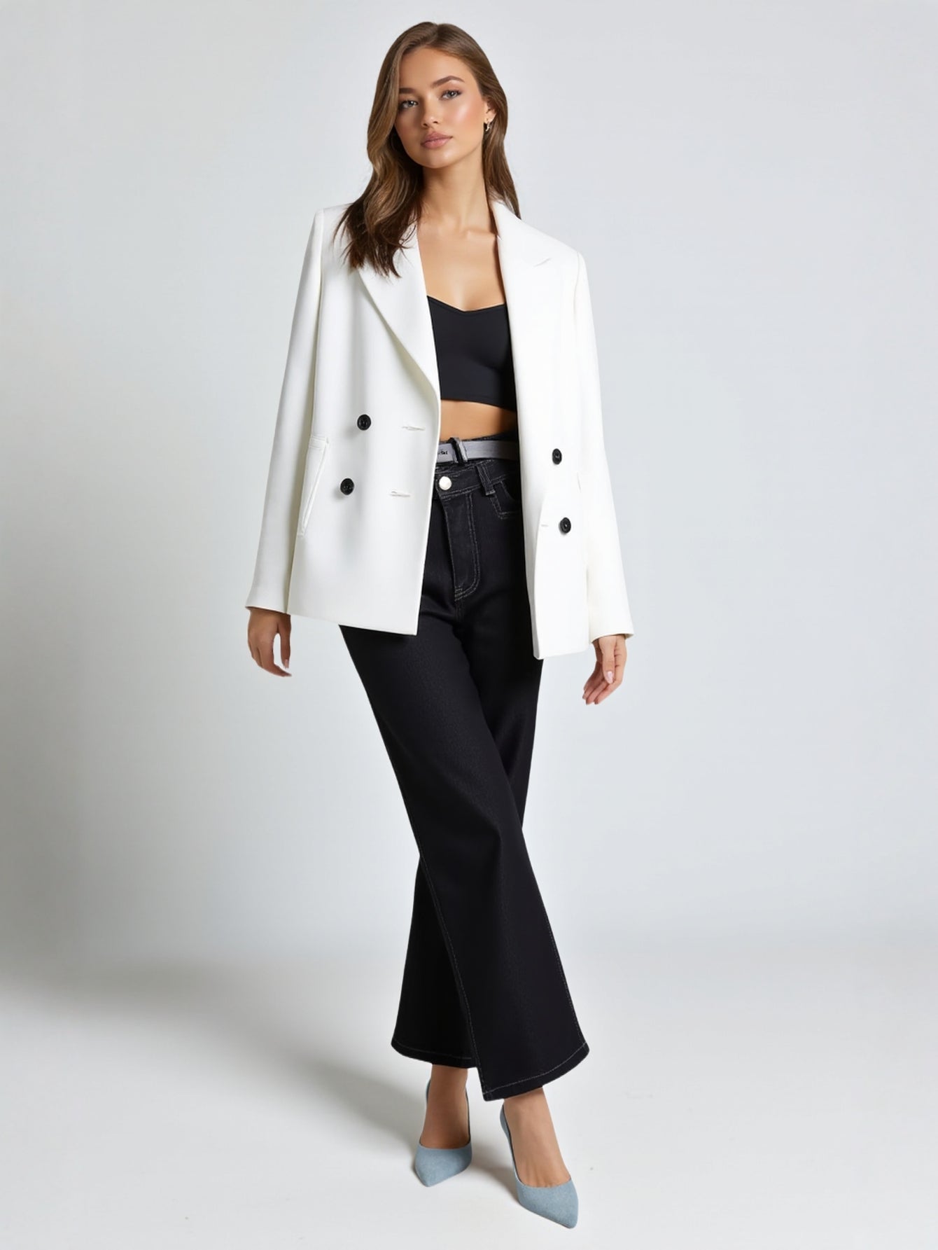 High Waist Elastic Fleece Wide Leg Jeans for Women Winter Solid Color High Waist Full Length Wide Leg