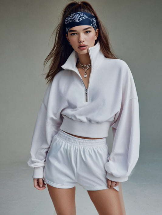 Women's Sweatshirts Autumn Winter Streetwear Chic Plain Zipper Long Sleeve Stand Collar Casual Pullover